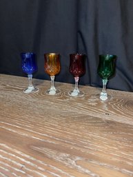 4 Colored Lead Crystal Glasses