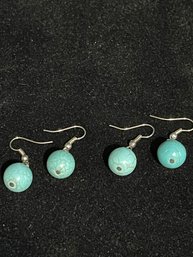 Turquoise And Silver Tone Earrings