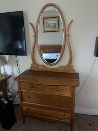Antique Oak Vintage Dresser W Mirror