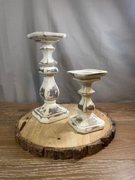 Distressed White Candle Holders