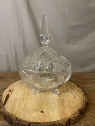 Beautiful Vintage 4 Footed Clear Glass Candy Cookie Jar Container With Lid Heavy