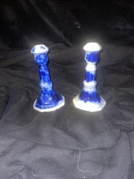 Flow Blue : Pair Of Candle Sticks