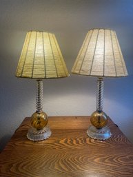 Vtg Leviton Amber Globe Lamps