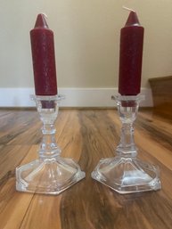 2 Glass Candle Holders With Candles