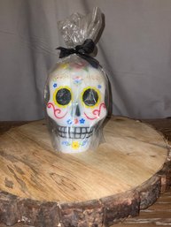 Mexican Folk Art Calavera Skull Candle Day Of The Dead Candle