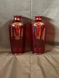 Vintage Hand-Blown Ruby Red Tiara Indiana Glass Vase, 10' Tall