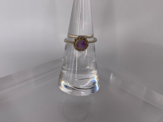 Sterling Silver Ring With Purple Round Stone 1.74g