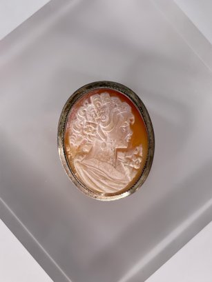 Sterling Silver Orange And White Cameo Pin 4.41g