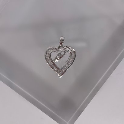 Sterling Silver Heart Mom Charm With Clear Stones 2.74g