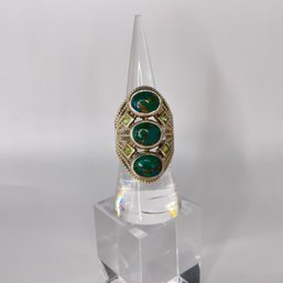 Large Stirling Silver Ring With Three Green Stones 11.5g