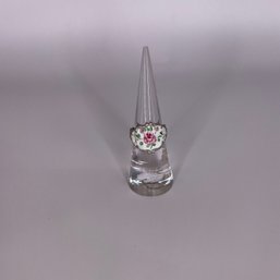 Sterling Silver Porcelain Painted Rose Ring 3.66g