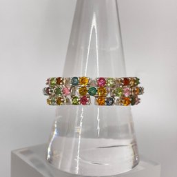 Sterling Silver Ring With Layered Multi Colored Stones 5g