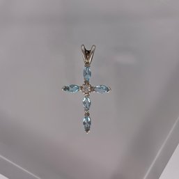 Sterling Silver Cross Charm With Blue Stones 1.45g