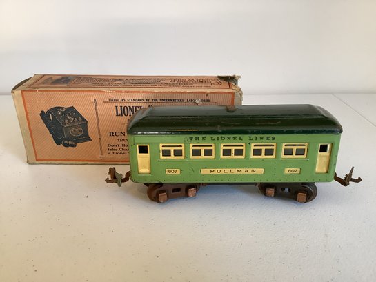 Vintage Lionel Trains Green Pullman Passenger Car O-Gauge #607