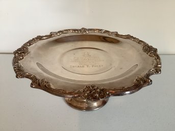 Vintage 1971 Horse Race Presentation Silver Plated Pedestal Plate Trophy, New York Breeders Stakes