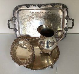 Vintage Lot Silverplated Serving Pieces - Trays, Bowl, Pitcher #1