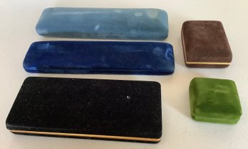 5 Vintage Velvet Jewelry Presentation Or Display Boxes And Cases