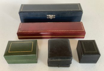 5 Vintage Leather Jewelry Presentation Or Display Boxes And Cases