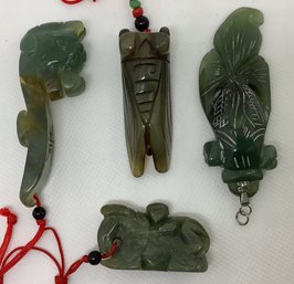 Vintage Asian Jade Jadeite Stone Animals & Insects Necklace Pendant LOT
