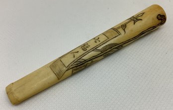Vintage Chinese Scrimshaw Bone Cigarette Holder