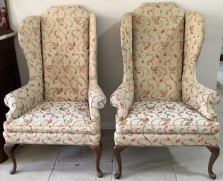 Pair Of Vintage Wingback Chairs,  Velvet & Embroidery