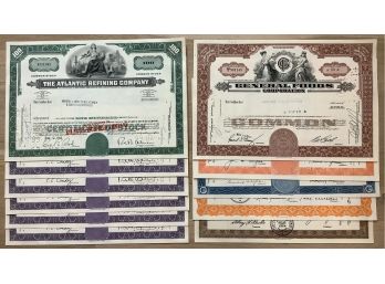 Lot Of 11 Stock Certificates: Oil, Gas, Rubber, Food Shares