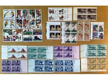 U.S. Postage 4 Stamp Plate Blocks: Olympic, Christmas, Centennial & Statehood