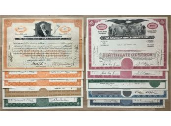 Lot Of 10 Stock Certificates: Railroad, Airline, Aerospace, Transportation Shares
