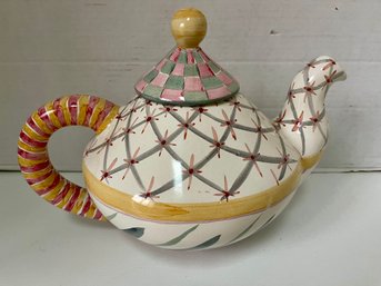 Sought After Real Mackenzie Childs Multi-Color Ceramic Tea Pot