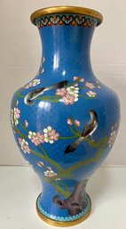 Monumental Large Chinese Brass Cloisonne Vase Floral Cherry Blossom Vase 15.5' Tall