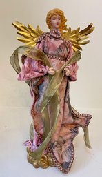 Christmas Angel Figurine Festive Colorful On Wooden Stand