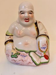 Vintage Chinese Porcelain Painted Famille Rose Laughing Seated Buddha Figurine