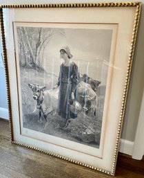 Rare Signed Evangeline Edwin Douglass Antique Engraving Framed 33' Wide By 40' Tall