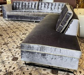 Modern Custom Upholstered Silver Gray Velvet Tufted Bespoke Sectional Sofa XL