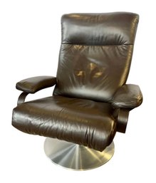 Signed Percival Lafer Leather Recliner Ergonomic Swivel Lounge Chair In Brown Leather