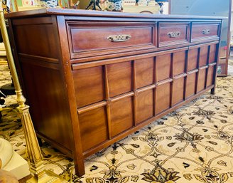 Iconic American Of Martinsville Mid Century Campaign Style Signed Mid Century 9 Drawer Dresser