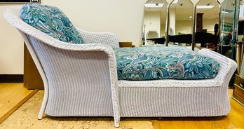 Lloyd Flanders White Wicker Chaise Lounge Chair With Cushions
