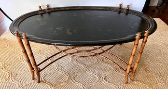 Luxurious Chinoiserie Faux Bamboo Hand Painted XL Cocktail Coffee Table 5FT Wide