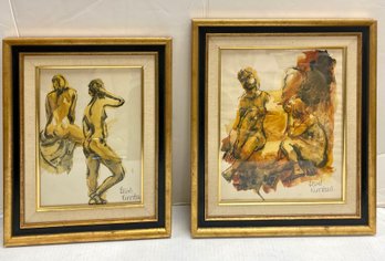 Set Of 2 Mid Century Modern Original Signed Female Nude Paintings By Well Listed Artist Lovel Kimball