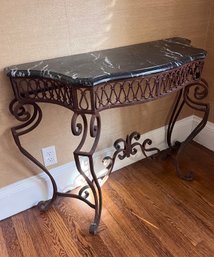 Exceptional Marble Top And Wrought Iron Console Table