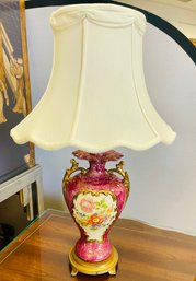 Pink Porcelain Lamp With Handpainted Flowers