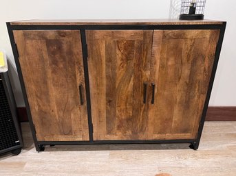Faux Wood And Metal Media Console Cabinet With Ample Storage