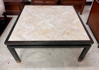 Mid Century Modern Travertine Marble Top Square Coffee Table