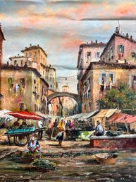 Original Signed Oil And Canvas Of Italian Street Scene G. Vando