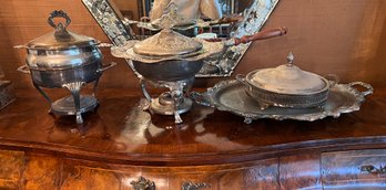 Lot Of Silver Plate Serving Pieces Includes Silver Tray