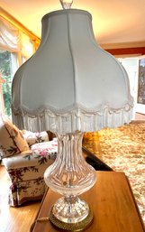 Stunning Crystal Table Lamp With Victorian Silk Shade 31' Tall