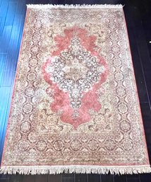 Exquisite Hand Knotted Turkish Wool/Silk Rug In Persimmon, Beige 4'10' By 7'9'