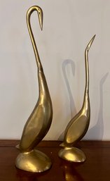 Iconic Set Of 2 Mid Century Brass Swans Herons Cranes Birds
