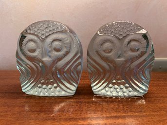 Vintage Mid Century Glass Owl Bookends