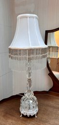 Exquisite Glass Table Lamp With Beaded Shade 32' Tall